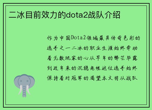 二冰目前效力的dota2战队介绍