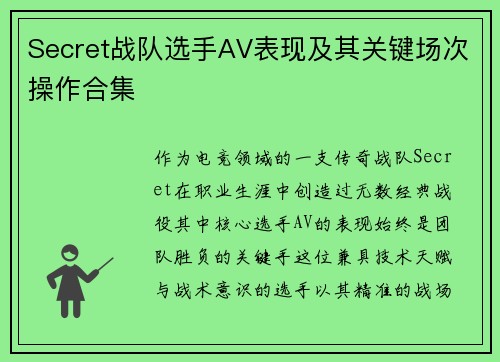 Secret战队选手AV表现及其关键场次操作合集